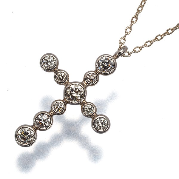 カシケイ ネックレス ブラウン ダイヤ 0.40ct ベゼル クロス ロング K18BG 箱