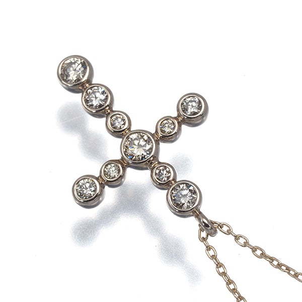 カシケイ ネックレス ブラウン ダイヤ 0.40ct ベゼル クロス ロング K18BG 箱