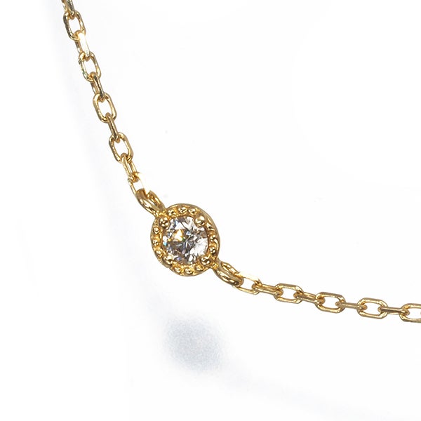アガット ブレスレット  ダイヤ 0.03ct  一粒 ミルグレイン K18YG 