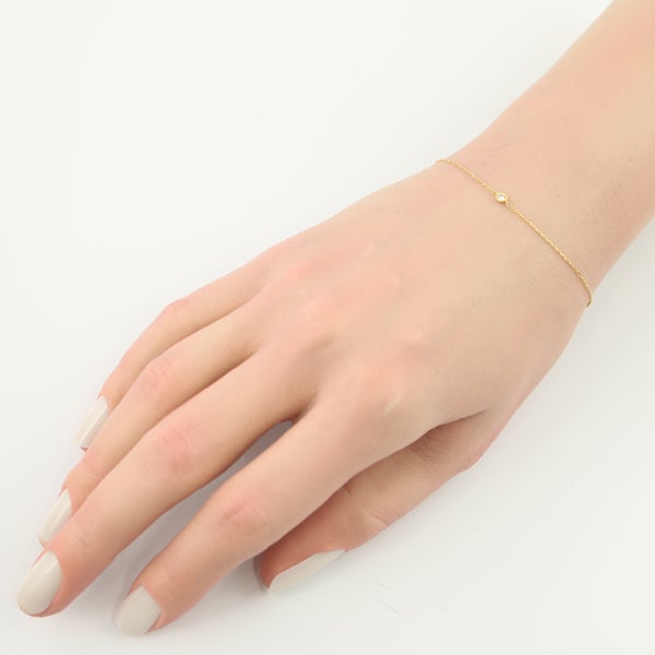 アガット ブレスレット  ダイヤ 0.03ct  一粒 ミルグレイン K18YG 