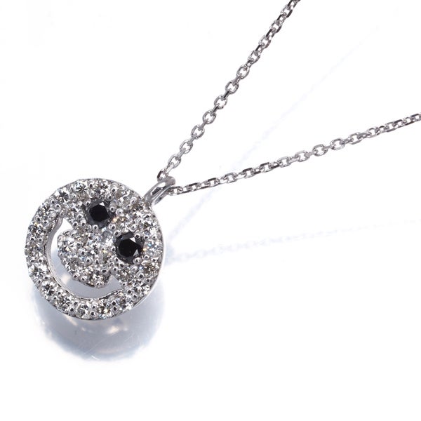 ブラック&クリア ダイヤ 0.30ct/0.08ct スマイル リバーシブル  ネックレス K18WG 