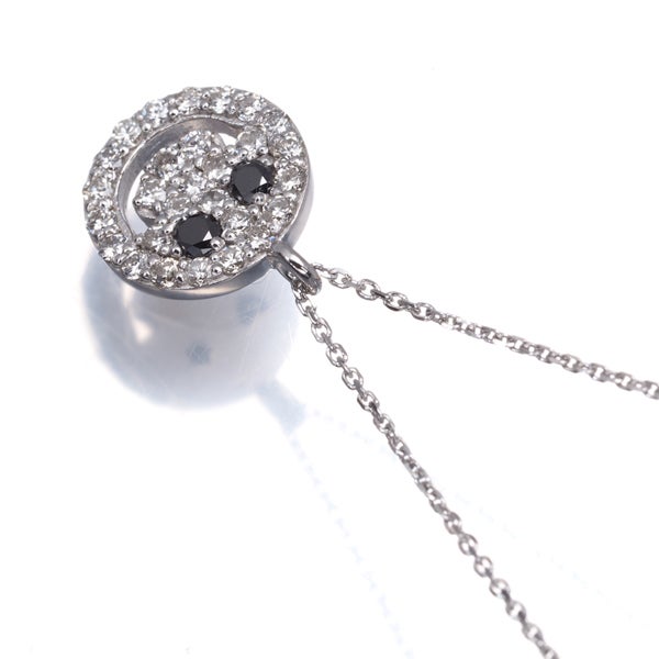 ブラック&クリア ダイヤ 0.30ct/0.08ct スマイル リバーシブル  ネックレス K18WG 