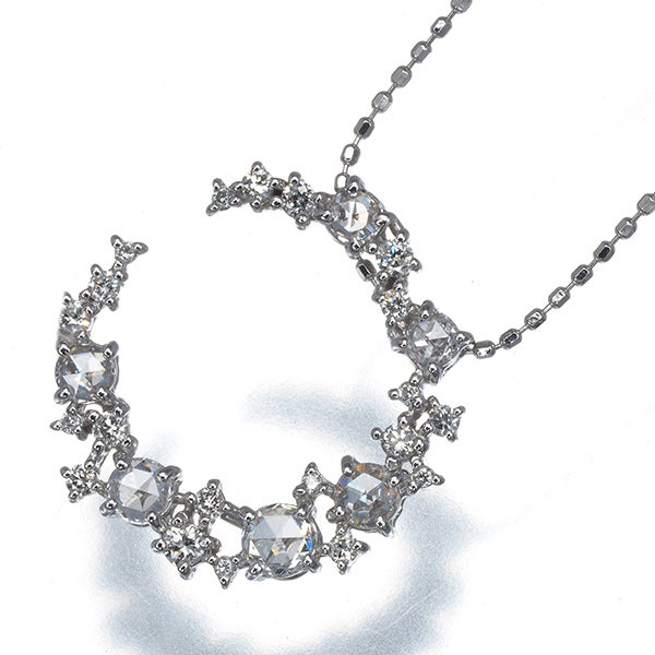  ローズカットダイヤ 0.47ct ムーン  ネックレス K18WG 