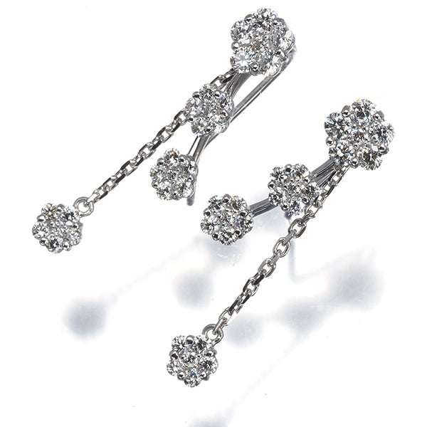  ダイヤ 0.45ct/0.45ct/0.10ct/0.10ct フラワー 2WAY  ピアス K18WG 