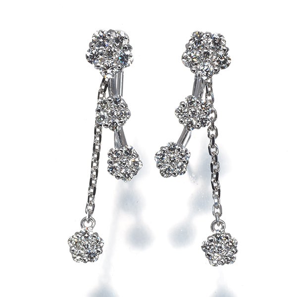  ダイヤ 0.45ct/0.45ct/0.10ct/0.10ct フラワー 2WAY  ピアス K18WG 