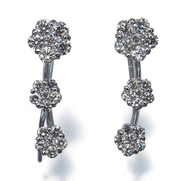  ダイヤ 0.45ct/0.45ct/0.10ct/0.10ct フラワー 2WAY  ピアス K18WG 