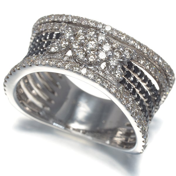 ブラック＆クリア ダイヤ 0.43ct/0.45ct 透かし  リング K18WG 