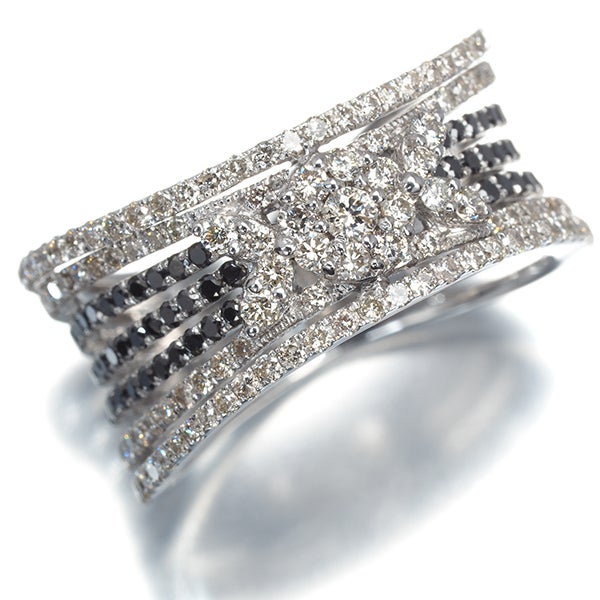 ブラック＆クリア ダイヤ 0.43ct/0.45ct 透かし  リング K18WG 