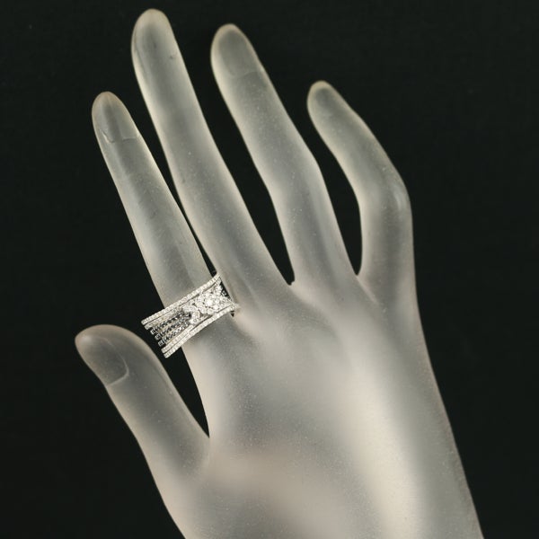 ブラック＆クリア ダイヤ 0.43ct/0.45ct 透かし  リング K18WG 
