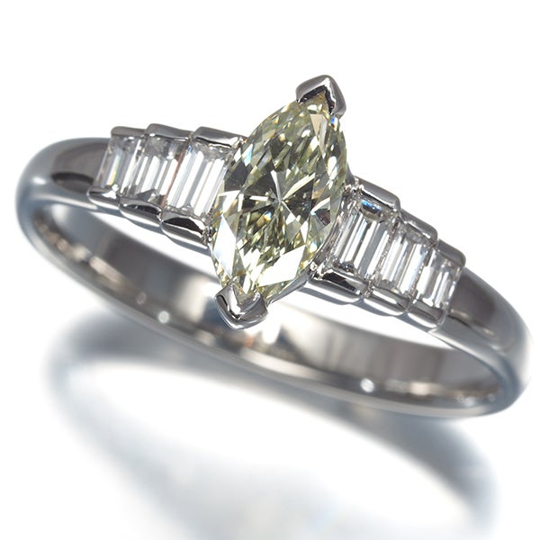 イエロー＆クリア ダイヤ 0.73ct/0.40ct マーキス バゲット 2種カット  リング Pt900 