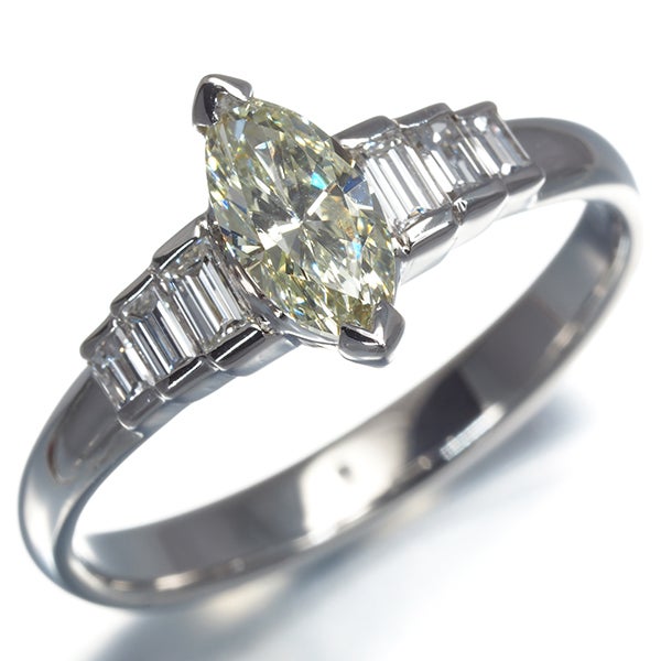 イエロー＆クリア ダイヤ 0.73ct/0.40ct マーキス バゲット 2種カット  リング Pt900 