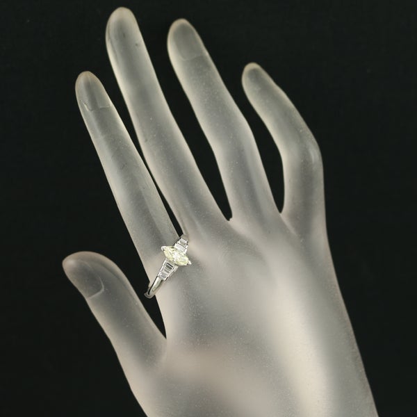イエロー＆クリア ダイヤ 0.73ct/0.40ct マーキス バゲット 2種カット  リング Pt900 