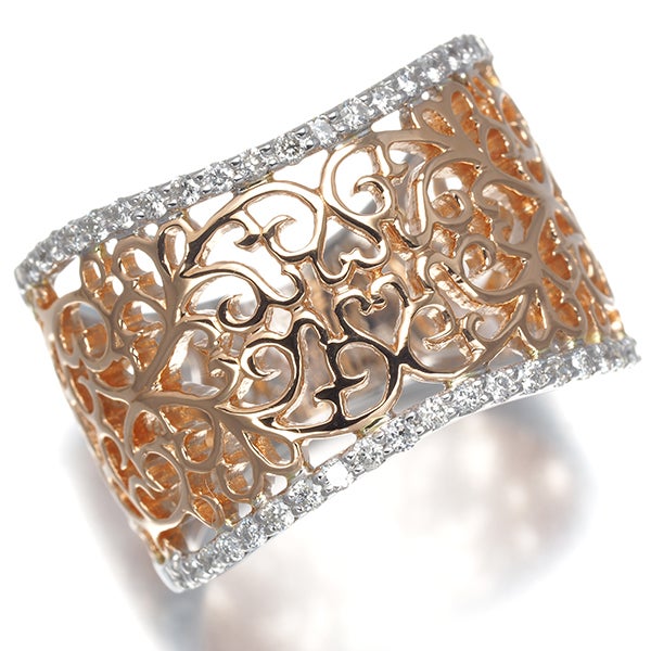  ダイヤ 0.43ct 透かし コンビカラー  リング K18PG/WG 