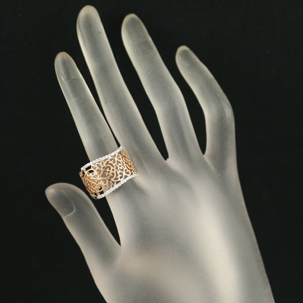 ダイヤ 0.43ct 透かし コンビカラー  リング K18PG/WG 