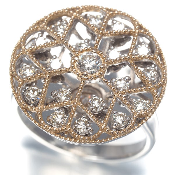  ダイヤ 0.75ct フラワー ミルグレイン 透かし  リング K18WG/PG 