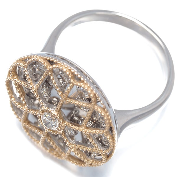  ダイヤ 0.75ct フラワー ミルグレイン 透かし  リング K18WG/PG 