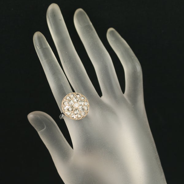  ダイヤ 0.75ct フラワー ミルグレイン 透かし  リング K18WG/PG 
