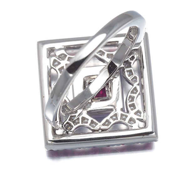  ルビー 1.58ct ラベンダー翡翠 0.90ct  ダイヤ 0.52ct スクエア  リング K18WG ソ