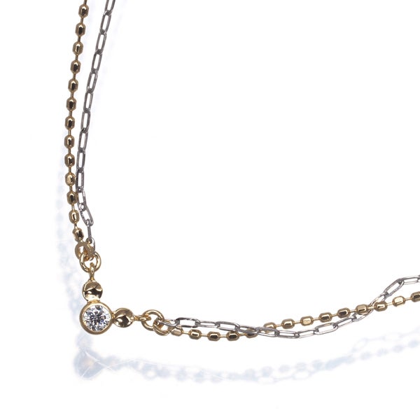 ケイウノ ブレスレット  ダイヤ 0.03ct  ディズニー ミッキーマウス 2連 一粒 K18YG/Pt850 