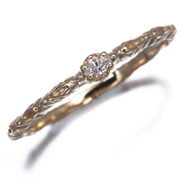 アガット リング  ダイヤ 0.03ct  マーキスカット  一粒 9号 K10YG 