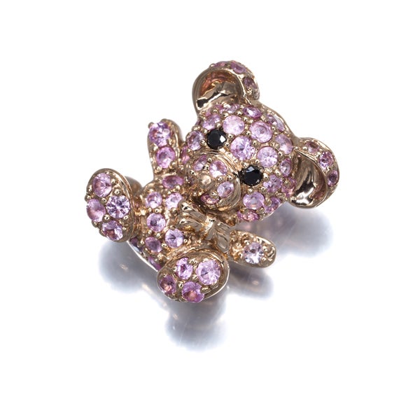  ピンクサファイア 0.60ct  ブラックダイヤ 0.02ct ベア  ペンダントトップ K18PG 