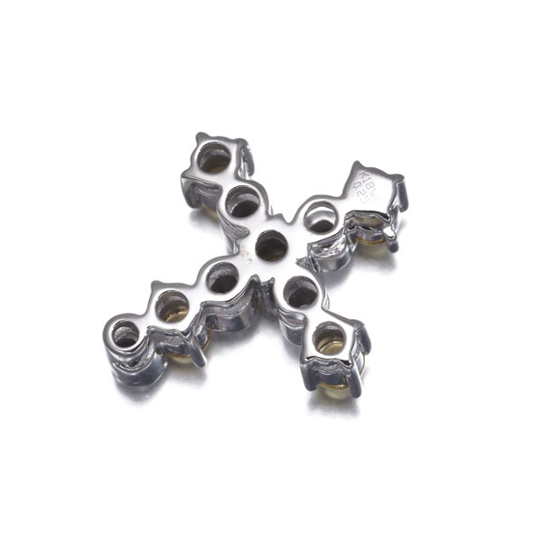 イエローサファイア 0.25ct  ダイヤ カボション クロス ミルグレイン  ペンダントトップ K18WG ソ