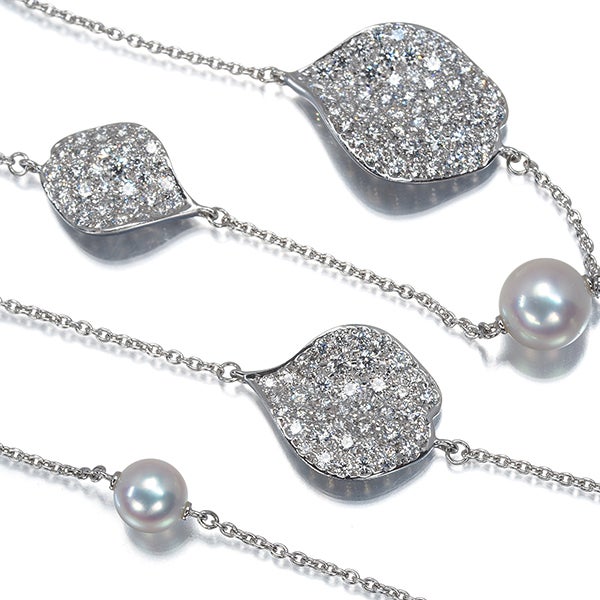 ミキモト ネックレス  アコヤ真珠  ダイヤ Les Petales Place Vendome ロング K18