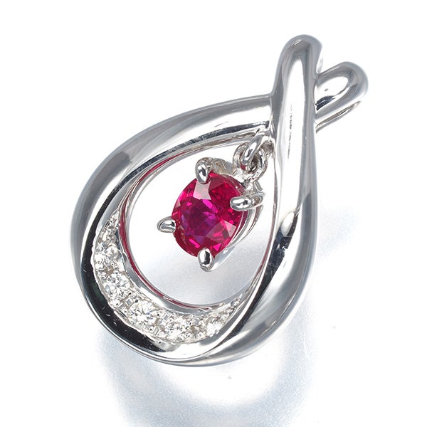 タサキ ペンダントトップ  ルビー 0.40ct  ダイヤ 0.05ct  ティアドロップ 揺れる K18WG 