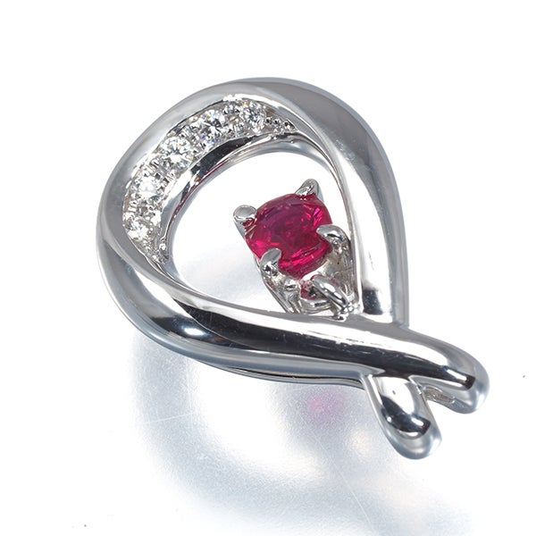タサキ ペンダントトップ  ルビー 0.40ct  ダイヤ 0.05ct  ティアドロップ 揺れる K18WG 