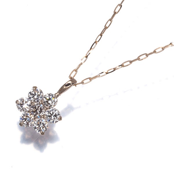  ダイヤ 0.30ct フラワー  ネックレス K18PG 鑑別書