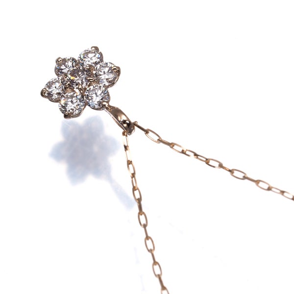  ダイヤ 0.30ct フラワー  ネックレス K18PG 鑑別書