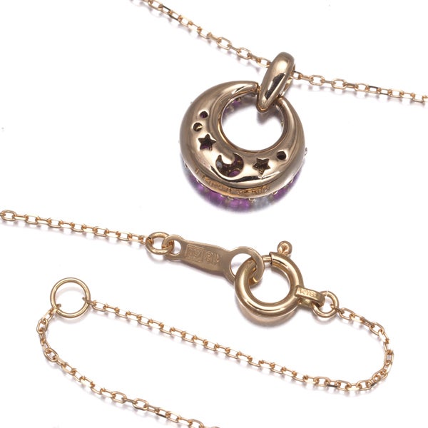  ピンクサファイア 0.18ct  ダイヤ 0.05ct サークル パヴェ  ネックレス K18PG 