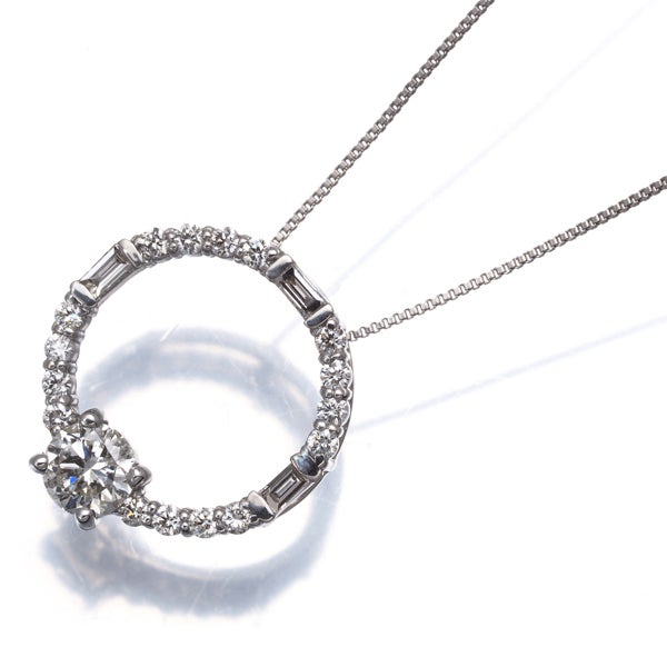  ダイヤ 0.24ct/0.18ct サークル 2種カット  ネックレス Pt950/Pt850 