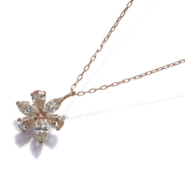 イエロー ダイヤ 0.50ct 2種カット フラワー  ネックレス K18PG 