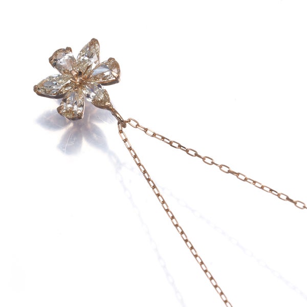 イエロー ダイヤ 0.50ct 2種カット フラワー  ネックレス K18PG 