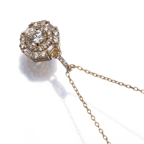  ダイヤ 0.24ct/0.24ct 2種カット  ネックレス K18YG 