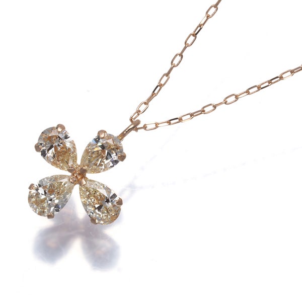 イエロー ダイヤ 0.63ct フラワー ペアシェイプカット  ネックレス K18PG 