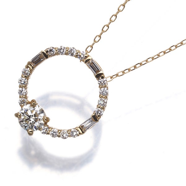  ダイヤ 0.24ct/0.18ct サークル  ネックレス K18YG 
