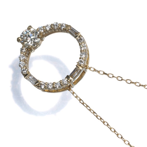  ダイヤ 0.24ct/0.18ct サークル  ネックレス K18YG 