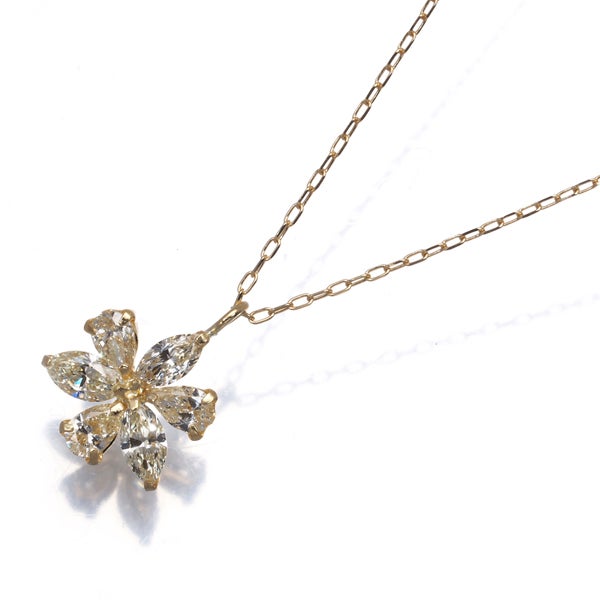 イエロー ダイヤ 0.50ct 2種カット フラワー  ネックレス K18YG 