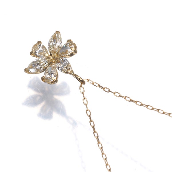 イエロー ダイヤ 0.50ct 2種カット フラワー  ネックレス K18YG 