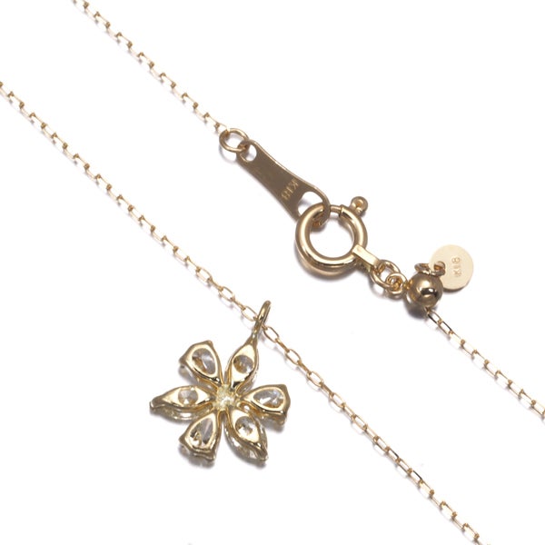 イエロー ダイヤ 0.50ct 2種カット フラワー  ネックレス K18YG 