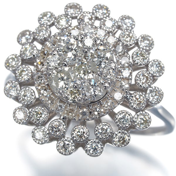  ダイヤ 1.00ct ミルグレイン フラワー  リング K18WG 
