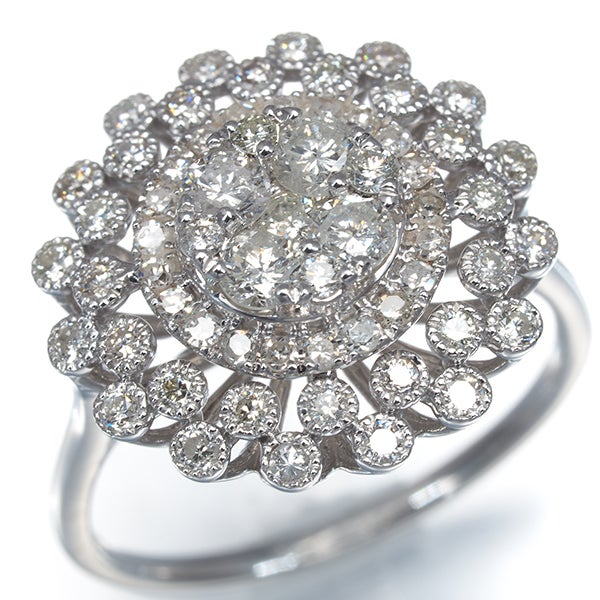  ダイヤ 1.00ct ミルグレイン フラワー  リング K18WG 