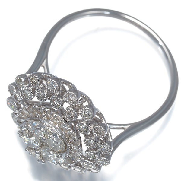  ダイヤ 1.00ct ミルグレイン フラワー  リング K18WG 