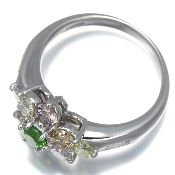 デマントイドガーネット 0.37ct  ピンク&イエロー ダイヤ 1.40ct   リング Pt900 ソ