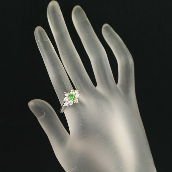 デマントイドガーネット 0.37ct  ピンク&イエロー ダイヤ 1.40ct   リング Pt900 ソ
