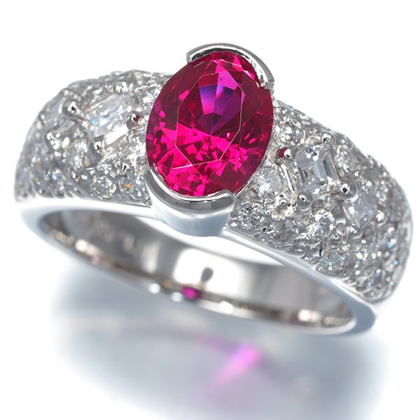 クレサンベール リング  再結晶ルビー 1.48ct  ダイヤ 0.82ct  パヴェ 12号 Pt900 