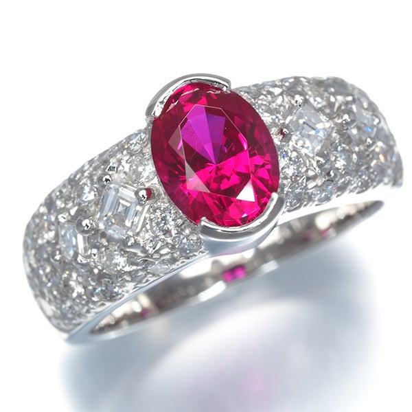 クレサンベール リング  再結晶ルビー 1.48ct  ダイヤ 0.82ct  パヴェ 12号 Pt900 