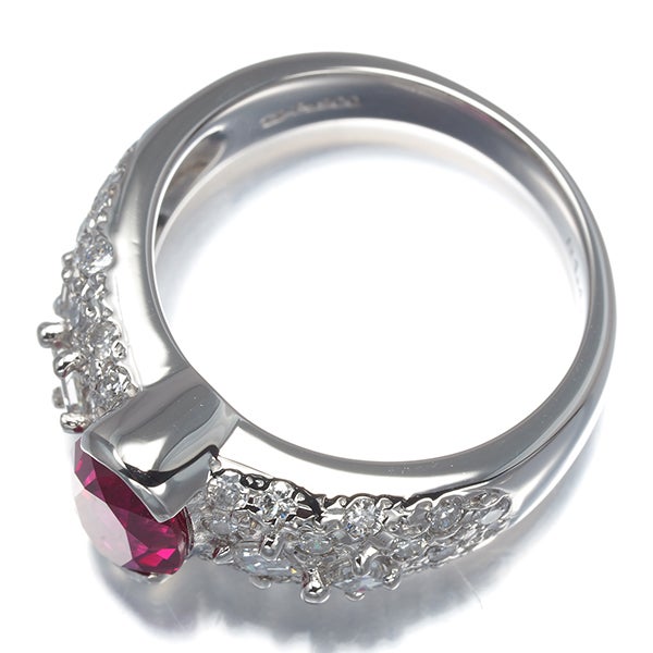 クレサンベール リング  再結晶ルビー 1.48ct  ダイヤ 0.82ct  パヴェ 12号 Pt900 